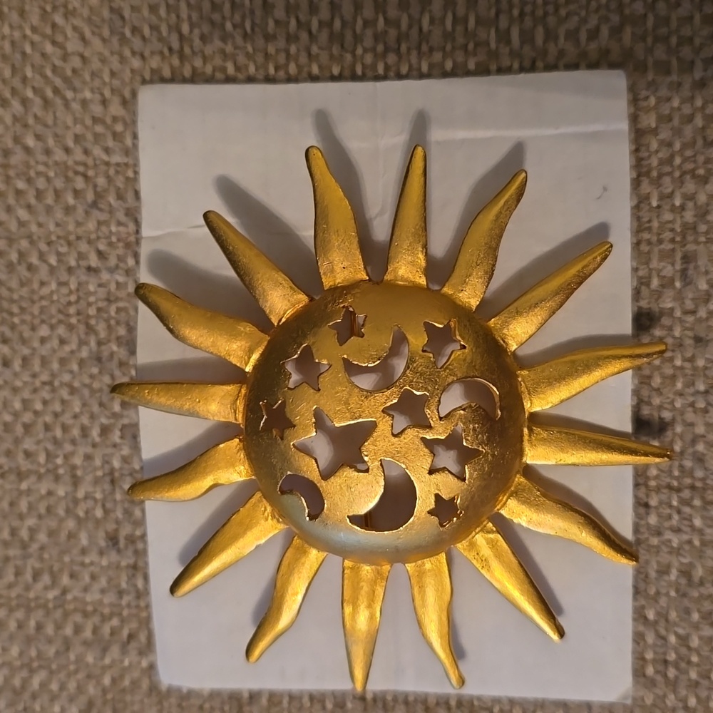 Vintage Gold Sun, Moon And Stars Brooch